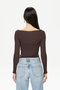 Ultra Light Sheer Boat Neck Blouse Brown - 6