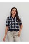 Baklava Pattern Short Sleeve Knit Sweater - 4