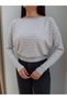 Striped One-Shoulder Slim Knit Sweater - 2