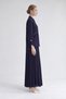 Stone Collar Detail Pleated Skirt Set Navy Blue - 2