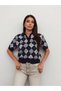 Baklava Pattern Short Sleeve Knit Sweater