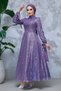- Sequin Embroidered Lilac Hijab Evening Dress 4713Lila - 2
