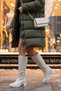 Leather Look Stretchy Back Flexible Thick Medium High Heel Buckle Detailed Zippered Beige Long Boots - 5