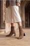 Women's Pointed Toe Stitched Detailed Zippered Heeled Boots Evrin Tobacco Brown Suede