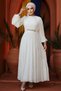 White Hijab Pleated Dress - 44761B - 3