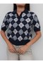 Baklava Pattern Short Sleeve Knit Sweater - 3