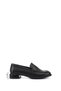 Women's Black Thick Heeled Genuine Leather Loafer Shoes - 2