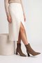 Women's Pointed Toe Stitched Detailed Zippered Heeled Boots Evrin Tobacco Brown Suede - 5