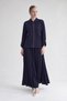 Stone Collar Detail Pleated Skirt Set Navy Blue