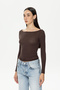 Ultra Light Sheer Boat Neck Blouse Brown - 3