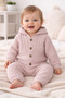 Unisex Knitwear Rabbit Eared Hooded Baby Onesie Powder