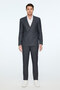 Men's Navy Blue Linen Trendy Striped Slim Fit Pointed Collar Double Breasted Suit - 2