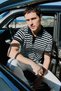 Men's Navy Blue Trendy Fish Back Striped Polo Collar Dynamic Fit Tshirt