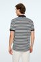 Men's Navy Blue Trendy Fish Back Striped Polo Collar Dynamic Fit Tshirt - 6