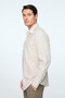 Men's Beige Basic Regular Fit Hard Collar Shirt - 2