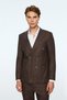 Men's Brown Linen Trend Striped Slim Fit Pointed Collar Double Breasted Suit - 2