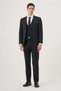 Men's Navy Blue Polyviscose Basic Vest Jacquard Slim Fit Pointed Collar Suit - 4