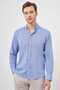 Men's Navy Blue Linen Plain Pattern Buttoned Collar Slim Fit Shirt
