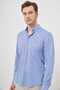 Men's Navy Blue Linen Plain Pattern Buttoned Collar Slim Fit Shirt - 2