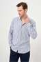 Men's Navy Blue Linen Patterned Button Collar Regular Fit Shirt - 2