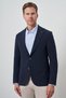 Men's Navy Blue Woven Slim Fit Mono Collar Jacket - 3