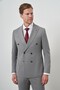 Men's Gray Polyviscon Trend Double Breasted Striped Pattern Slim Fit Pointed Collar Suit