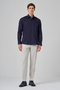 Men's Navy Blue Cotton Slim Fit Italian Collar Shirt - 4