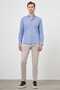 Men's Navy Blue Linen Plain Pattern Buttoned Collar Slim Fit Shirt - 4