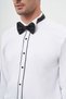 Men's Black Ribbed Slim Fit Ata Collar Shirt - 5