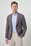 Men's Brown Linen Plaid Slim Fit Mono Collar Jacket