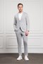 Men's Gray Polyviscon Trend Knitted Striped Slim Fit Mono Collar Suit - 4