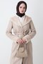 Beige Leather Trench Coat with Fur Detail - 2