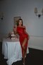 Red alejandro shiny dress