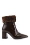 Women's Brown Patent Leather Zippered Thick Heeled Boots