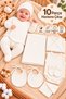 10 Piece Newborn Hospital Discharge Set 100% Cotton Reportable Fabric Plain Baby Set Ecru