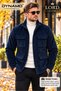 Men's Navy Blue Corduroy Jacket – Stand Collar, Zipper and Snap Fasteners