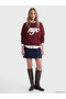 Peak New Season Burgundy Printed Oversize Women's Thick Sweatshirt - 2