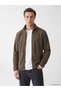 Ozmarka New Season Khaki Stand Collar Men's Fleece Zippered Sweatshirt