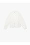 V-Neck Long Sleeve Ruffled Cotton Oversized Shirt