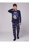 Ozmarka New Season Navy Blue Crew Neck Boys' Pajama Set