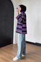 Women's Combed Cotton Fabric Letter Printed Crew Neck Striped Tunic 3261 Navy Blue - 7