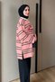 Women's Combed Cotton Fabric Letter Printed Crew Neck Striped Tunic 390.1 Pink - 8