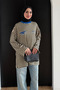 Women's Combed Cotton Fabric Letter Printed Crew Neck Striped Tunic 3260 Blue - 6
