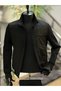 Men's Regular Fit Black Suede Sleeve Knitted Sweater Coat - 3