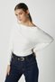 Women's Grace Asymmetrical Shoulder Detail Ecru Blouse - 3
