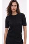 Women's Stone Detailed Crew Neck Short Sleeve Crop Knit Sweater