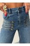 Women's High Waist Buttoned and Ribbed Detailed Wide Leg Jeans - 7