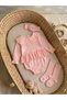 Eid Baby Girl Eyelet Embroidery Piece Romper Set with Socks and Bandana Newborn Jumpsuit Bodysuit - Dusty Rose - 2