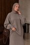 Women's Crew Neck Off-Shoulder Balloon Sleeve Sweat Skirted Hijab Two-Piece Combination Set - 5