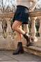 Women's Round Toe Zippered Stitched Detailed Thick Heeled Boots Merisin Brown - 3